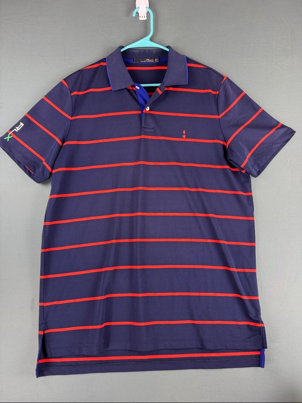 Ralph Lauren Men's Navy Polo Shirt with Red Stripes